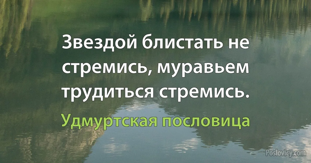 Звездой блистать не стремись, муравьем трудиться стремись. (Удмуртская пословица)