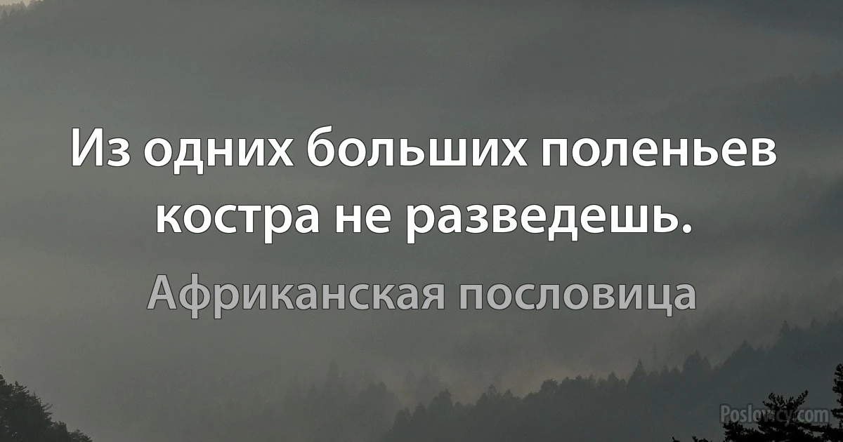 Из одних больших поленьев костра не разведешь. (Африканская пословица)