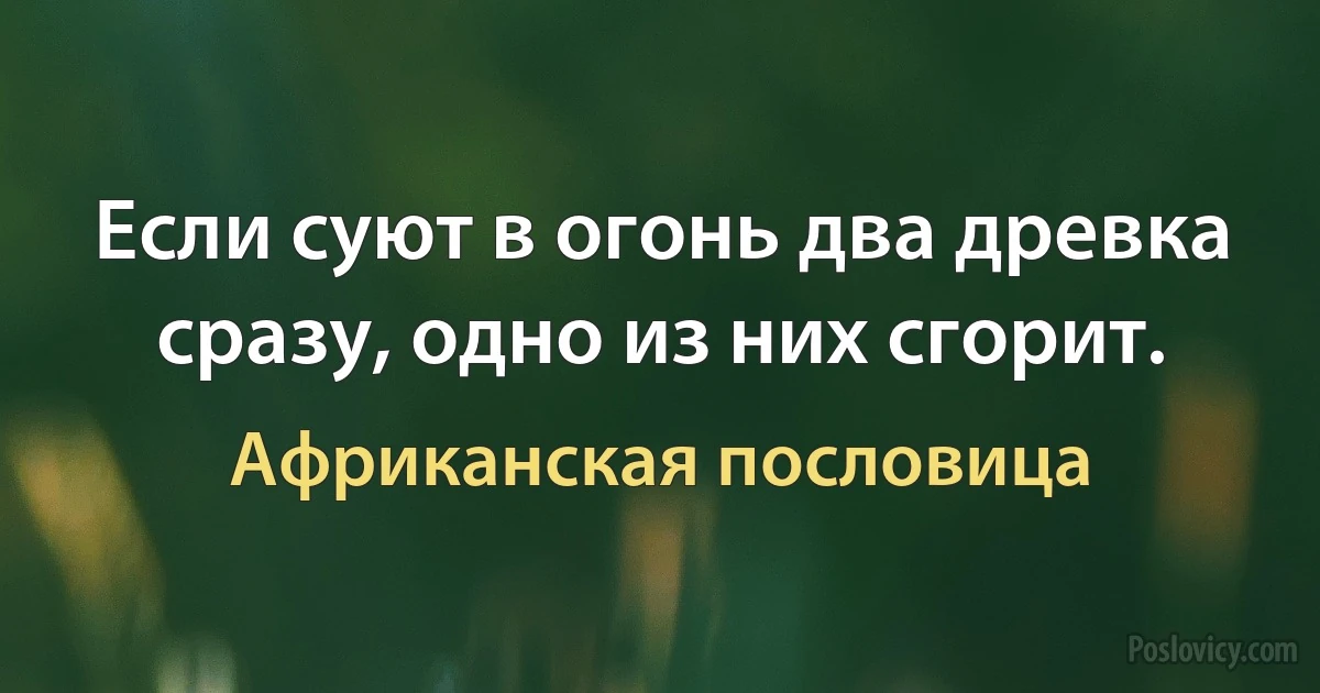 Если суют в огонь два древка сразу, одно из них сгорит. (Африканская пословица)