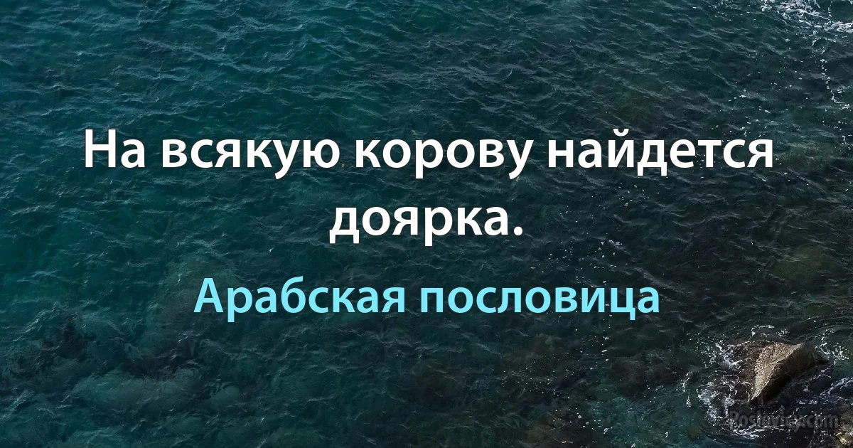 На всякую корову найдется доярка. (Арабская пословица)