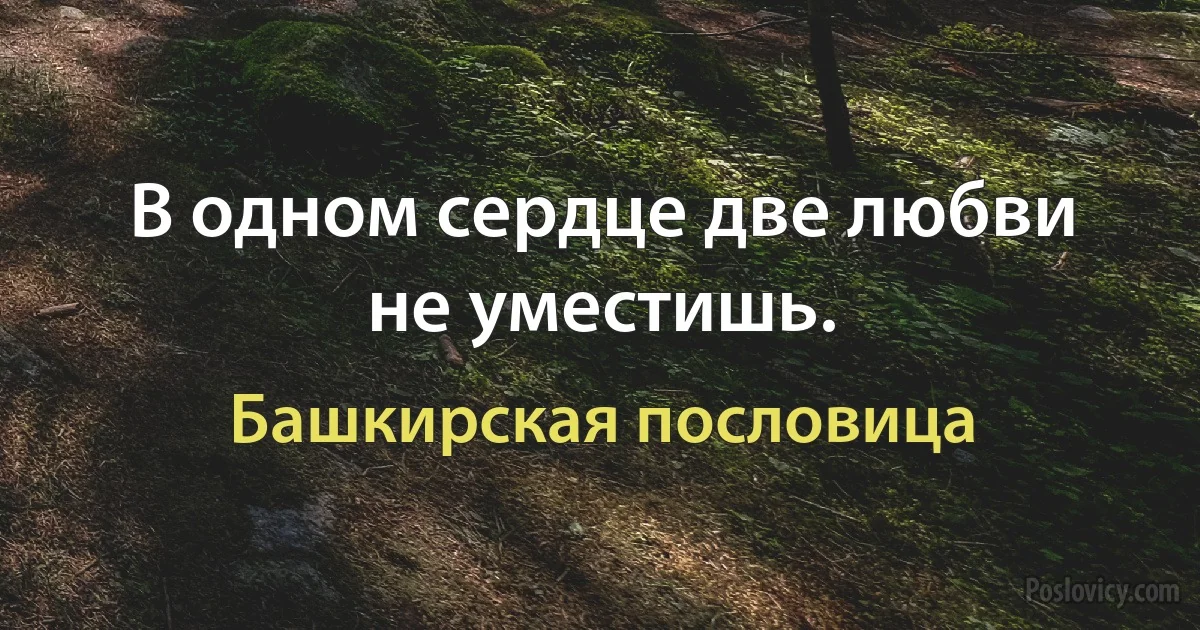 В одном сердце две любви не уместишь. (Башкирская пословица)