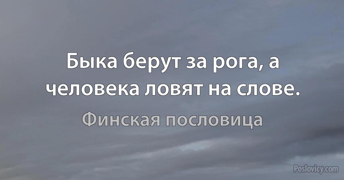 Быка берут за рога, а человека ловят на слове. (Финская пословица)