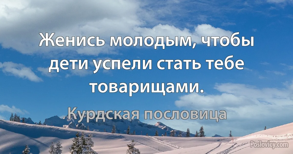 Женись молодым, чтобы дети успели стать тебе товарищами. (Курдская пословица)