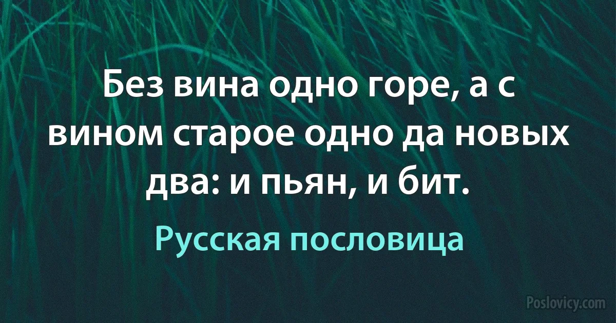 Без вина одно горе, а с вином старое одно да новых два: и пьян, и бит. (Русская пословица)