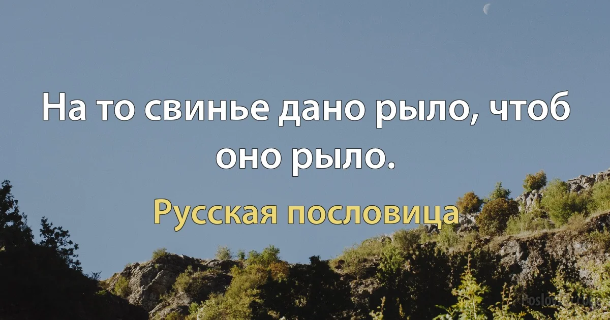 На то свинье дано рыло, чтоб оно рыло. (Русская пословица)