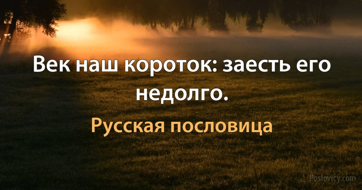 Век наш короток: заесть его недолго. (Русская пословица)