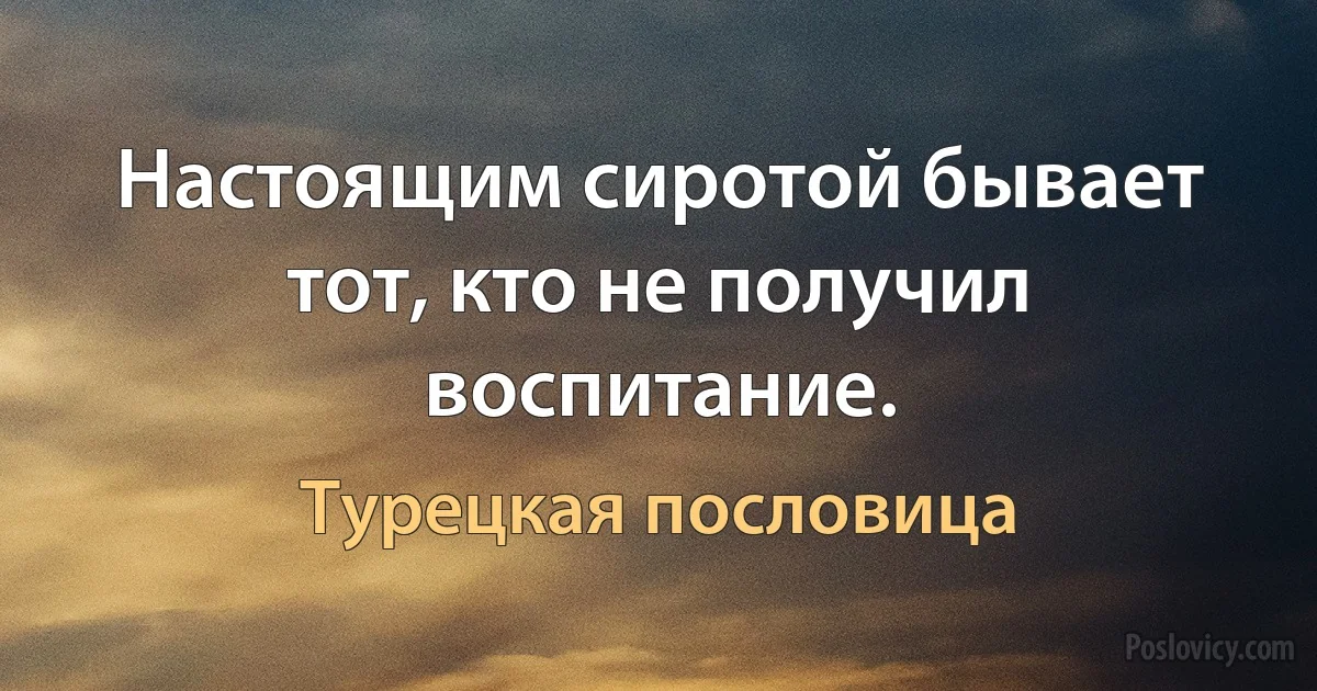 Настоящим сиротой бывает тот, кто не получил воспитание. (Турецкая пословица)