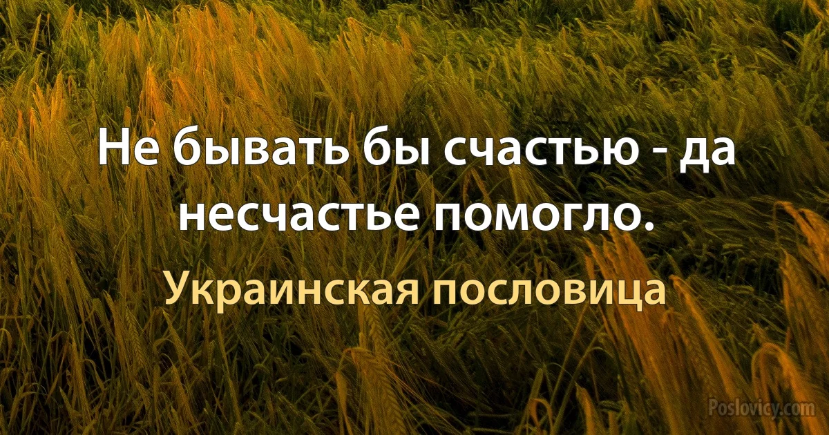 Не бывать бы счастью - да несчастье помогло. (Украинская пословица)