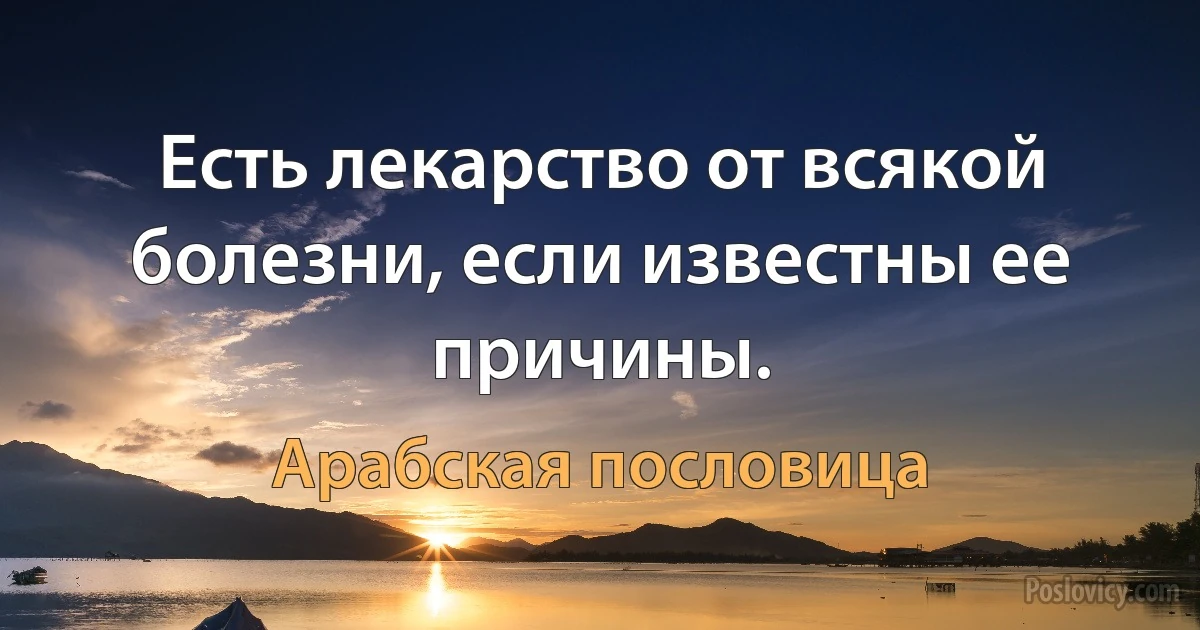 Есть лекарство от всякой болезни, если известны ее причины. (Арабская пословица)