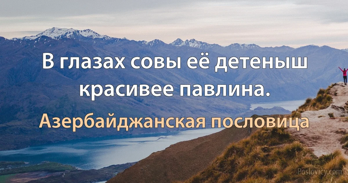 В глазах совы её детеныш красивее павлина. (Азербайджанская пословица)