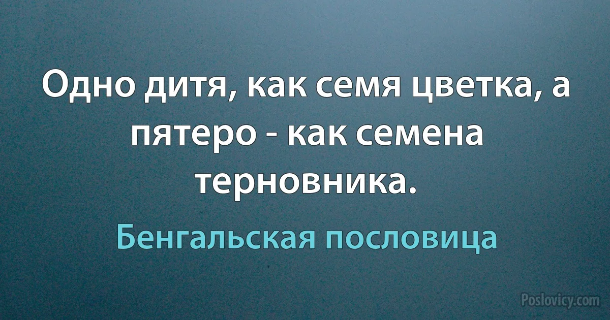 Одно дитя, как семя цветка, а пятеро - как семена терновника. (Бенгальская пословица)