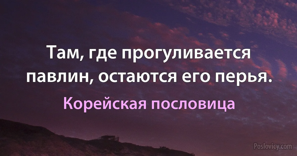 Там, где прогуливается павлин, остаются его перья. (Корейская пословица)