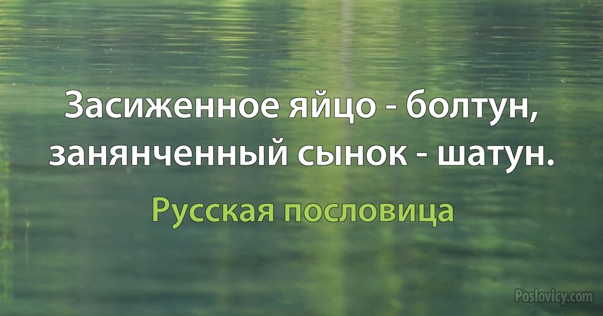 Засиженное яйцо - болтун, занянченный сынок - шатун. (Русская пословица)