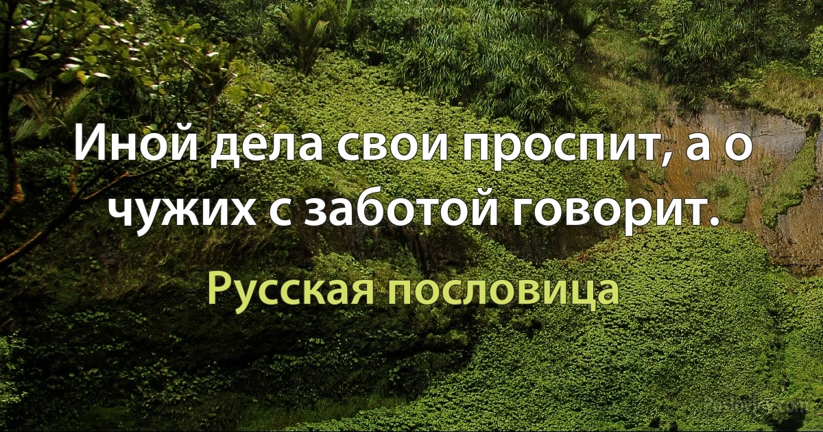 Иной дела свои проспит, а о чужих с заботой говорит. (Русская пословица)