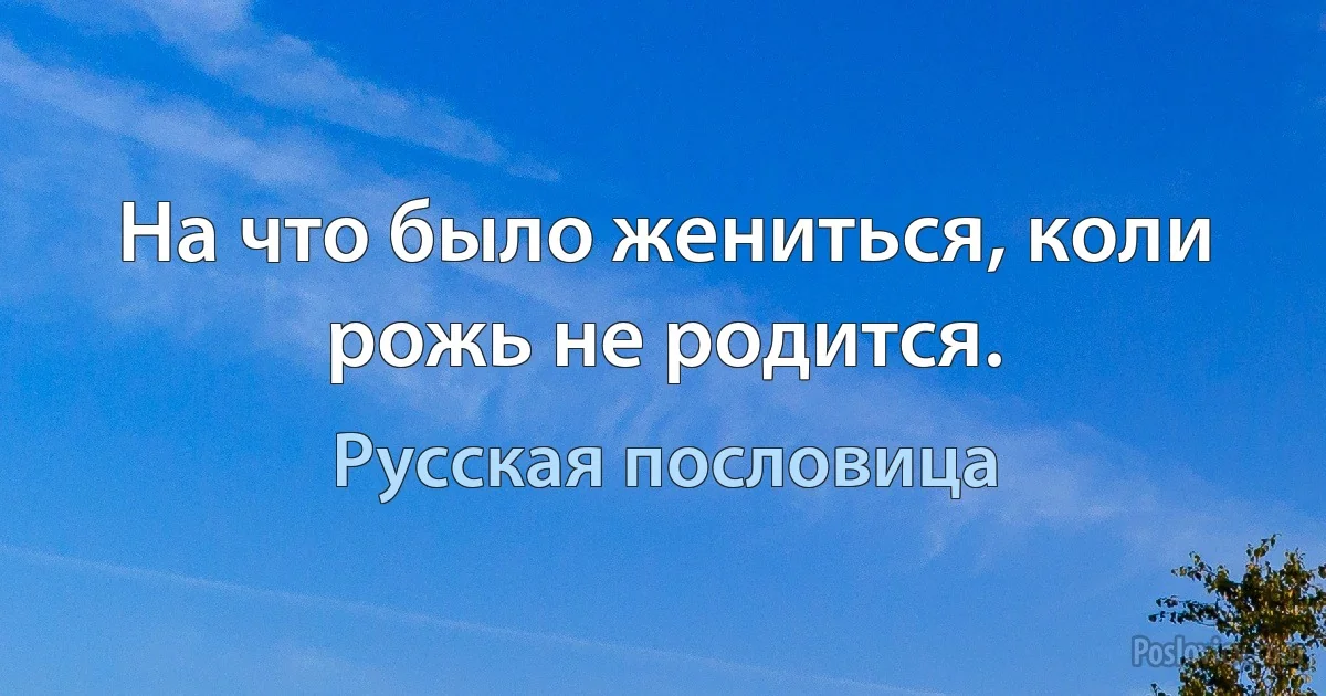 На что было жениться, коли рожь не родится. (Русская пословица)