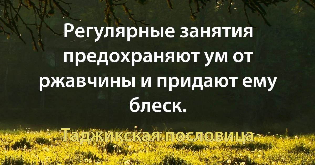 Регулярные занятия предохраняют ум от ржавчины и придают ему блеск. (Таджикская пословица)