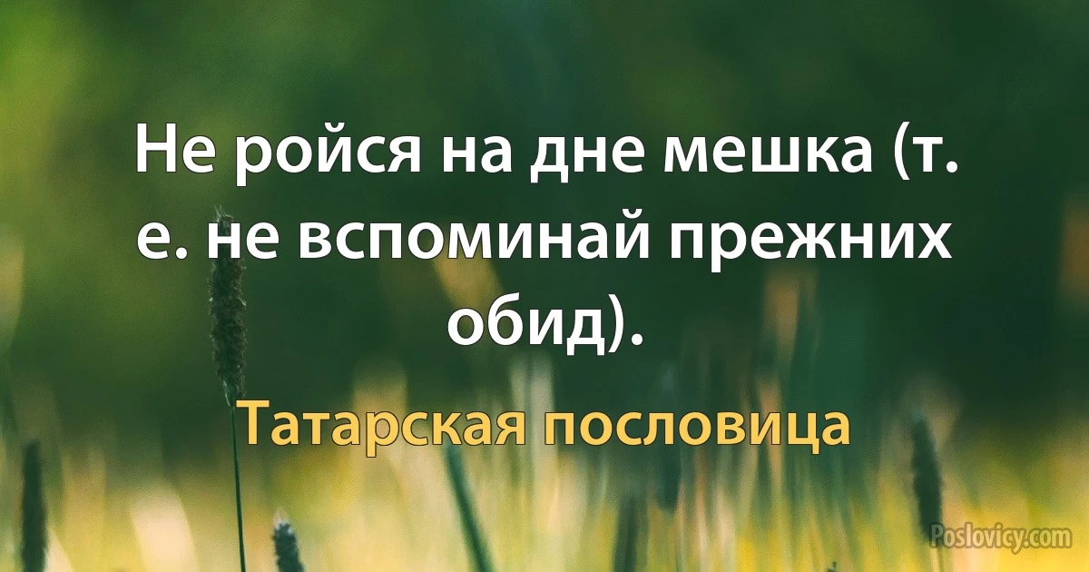 Не ройся на дне мешка (т. е. не вспоминай прежних обид). (Татарская пословица)