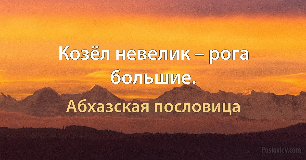 Козёл невелик – рога большие. (Абхазская пословица)