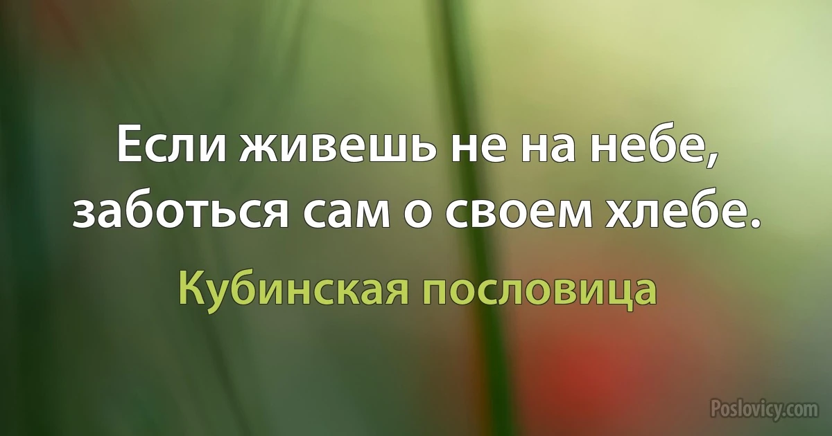 Если живешь не на небе, заботься сам о своем хлебе. (Кубинская пословица)