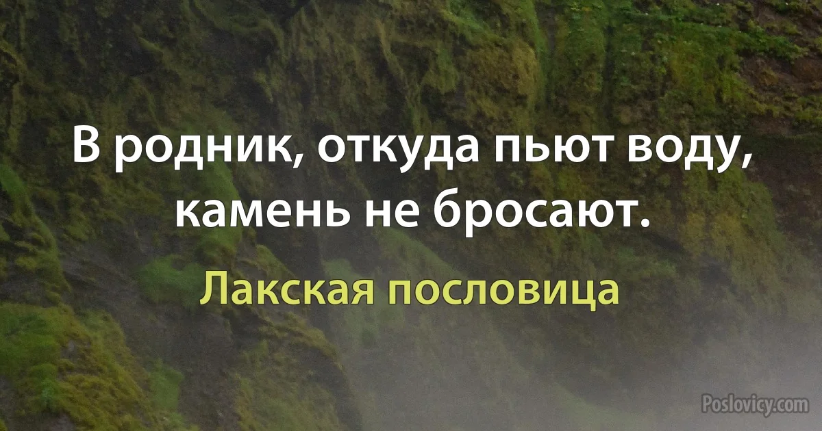 В родник, откуда пьют воду, камень не бросают. (Лакская пословица)