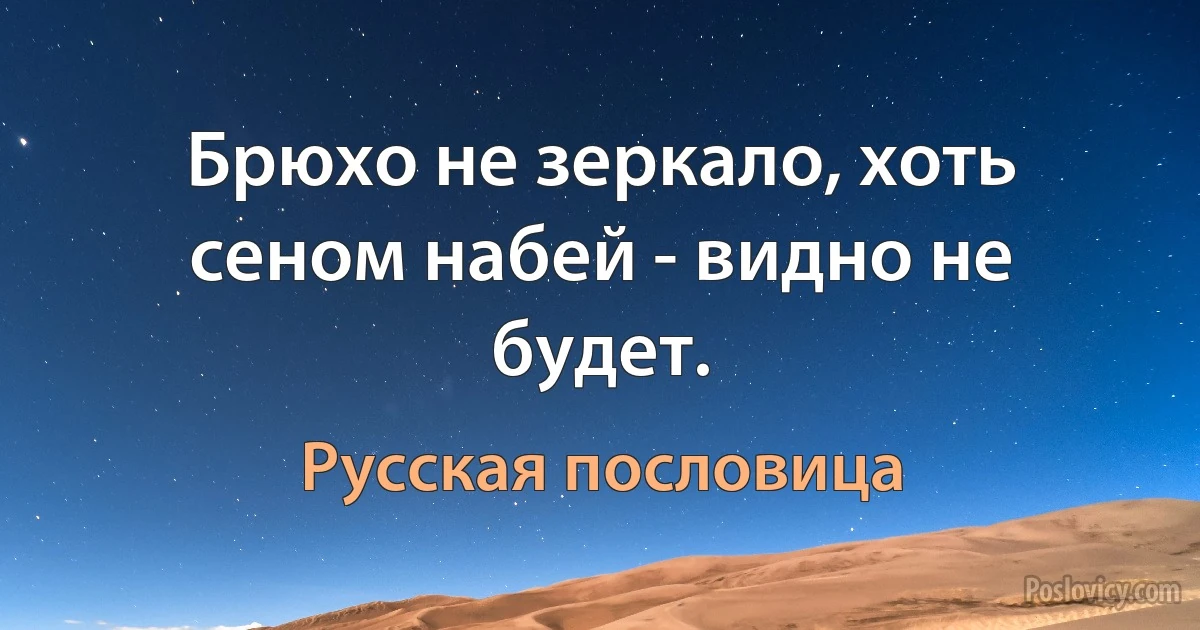 Брюхо не зеркало, хоть сеном набей - видно не будет. (Русская пословица)