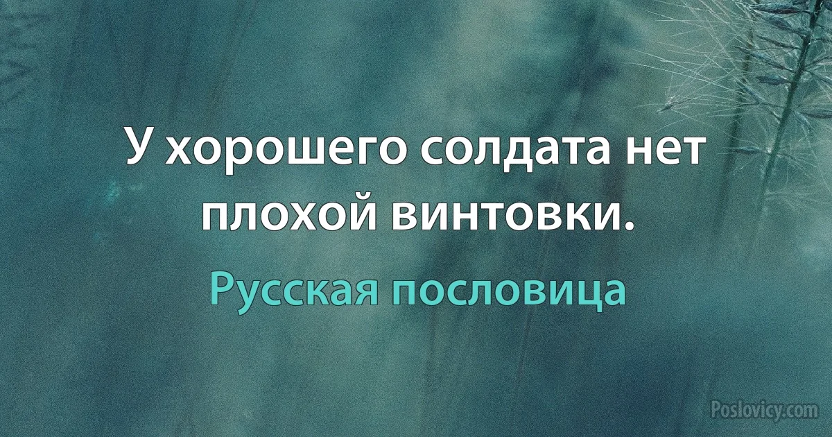 У хорошего солдата нет плохой винтовки. (Русская пословица)