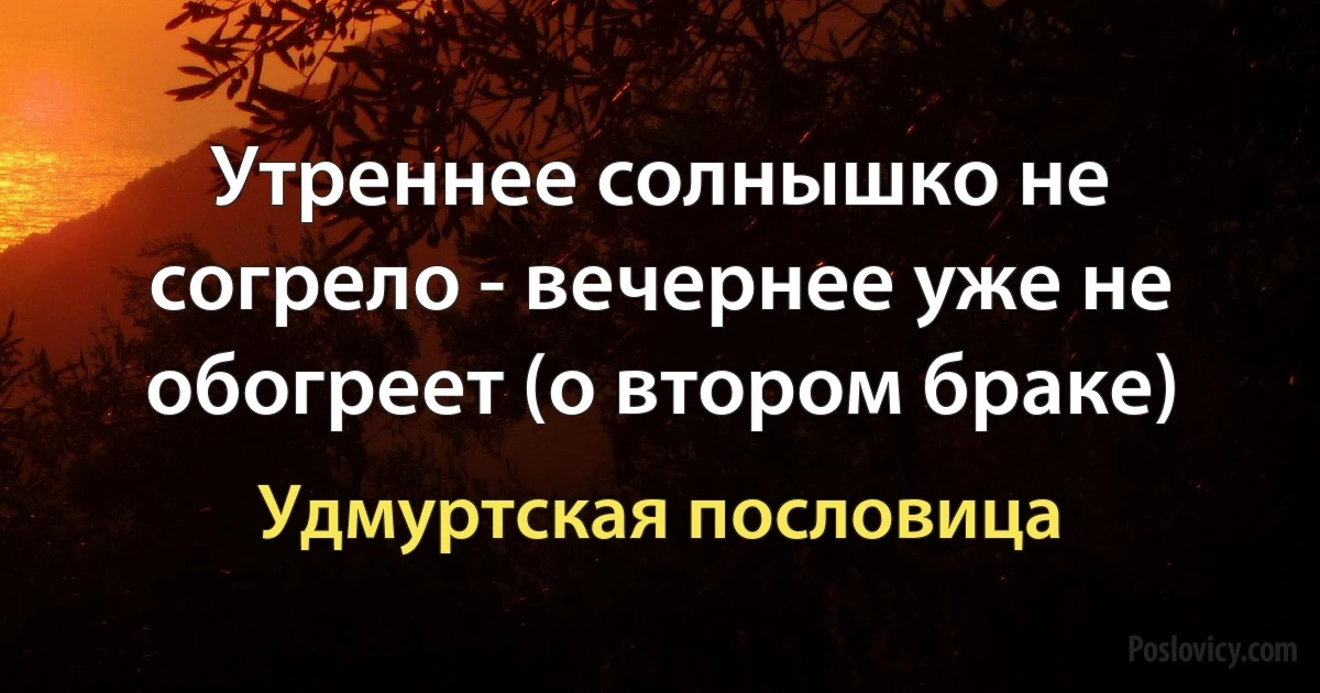 Утреннее солнышко не согрело - вечернее уже не обогреет (о втором браке) (Удмуртская пословица)