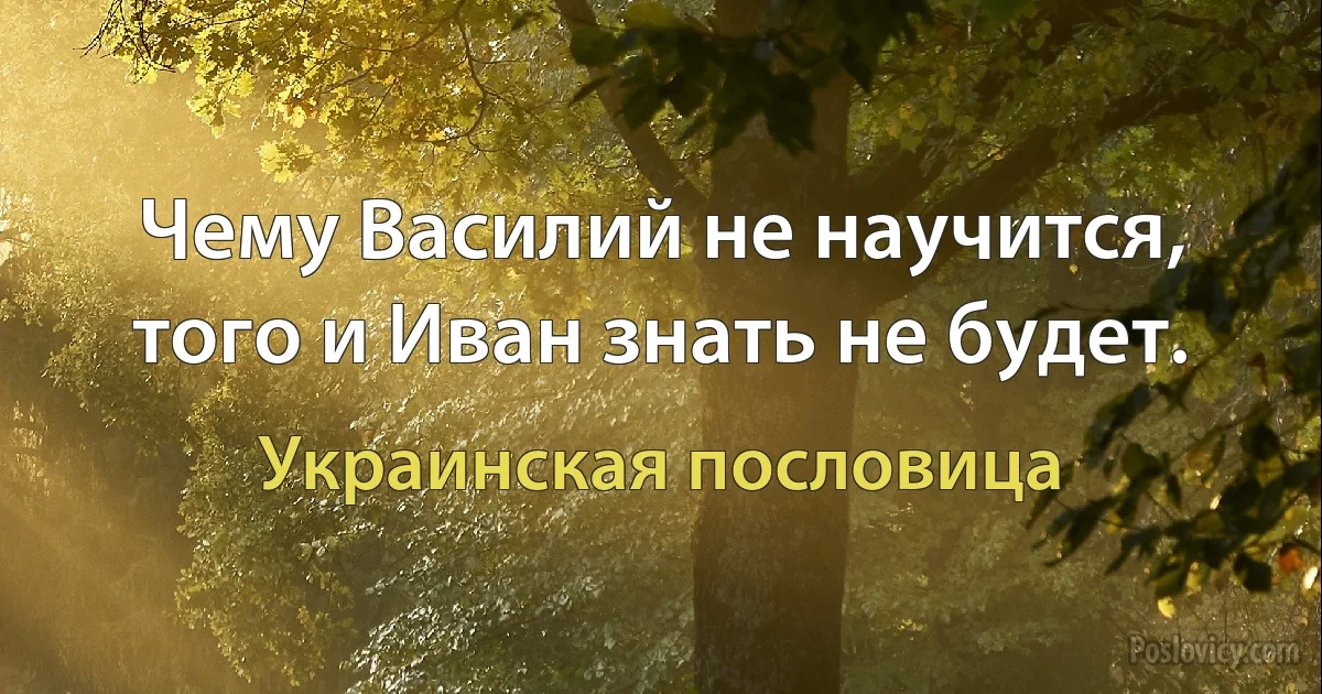 Чему Василий не научится, того и Иван знать не будет. (Украинская пословица)