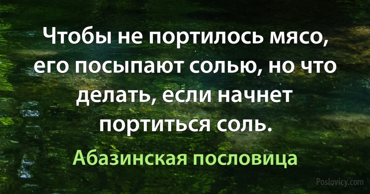 Чтобы не портилось мясо, его посыпают солью, но что делать, если начнет портиться соль. (Абазинская пословица)