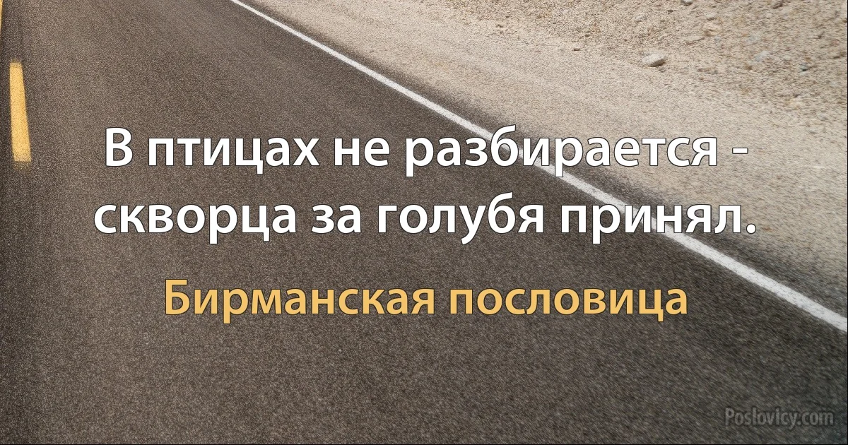 В птицах не разбирается - скворца за голубя принял. (Бирманская пословица)