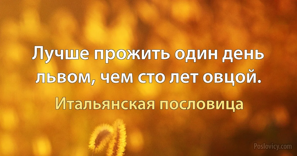 Лучше прожить один день львом, чем сто лет овцой. (Итальянская пословица)