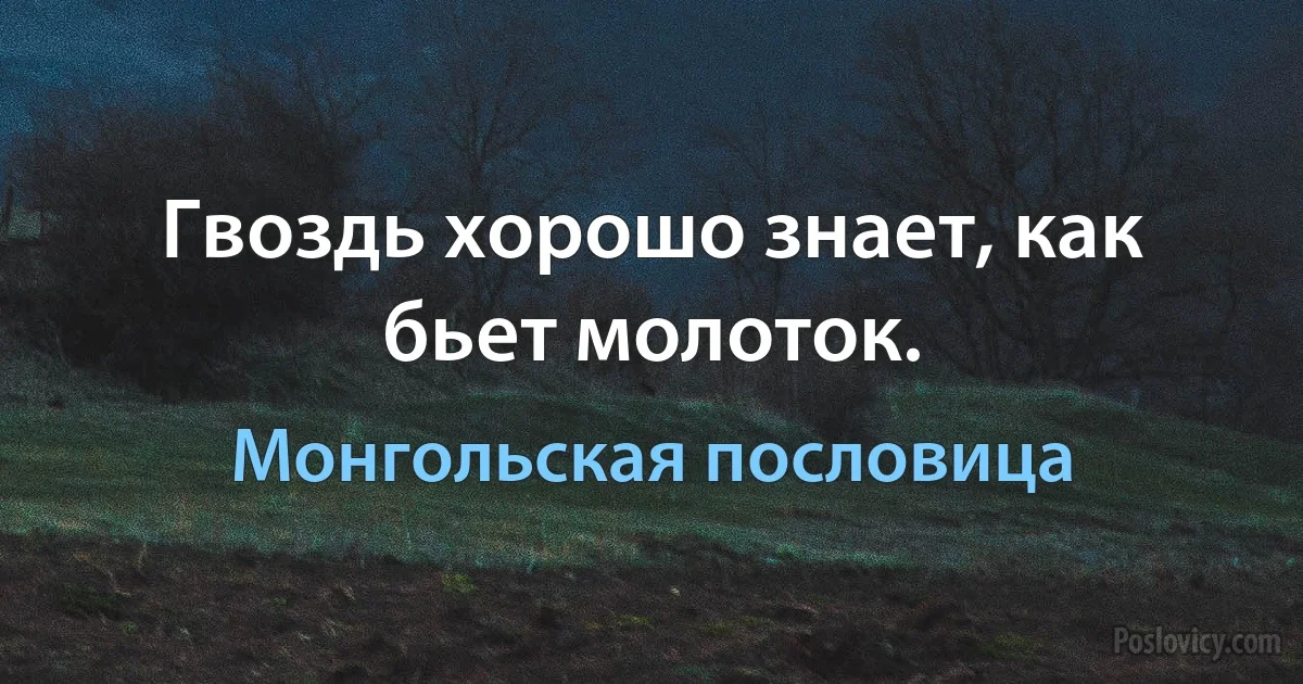 Гвоздь хорошо знает, как бьет молоток. (Монгольская пословица)