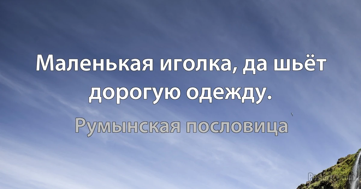 Маленькая иголка, да шьёт дорогую одежду. (Румынская пословица)