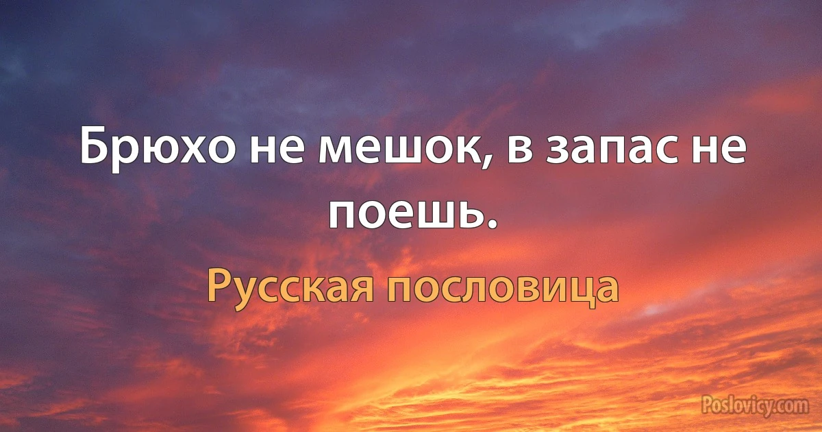 Брюхо не мешок, в запас не поешь. (Русская пословица)