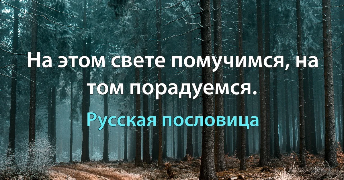 На этом свете помучимся, на том порадуемся. (Русская пословица)