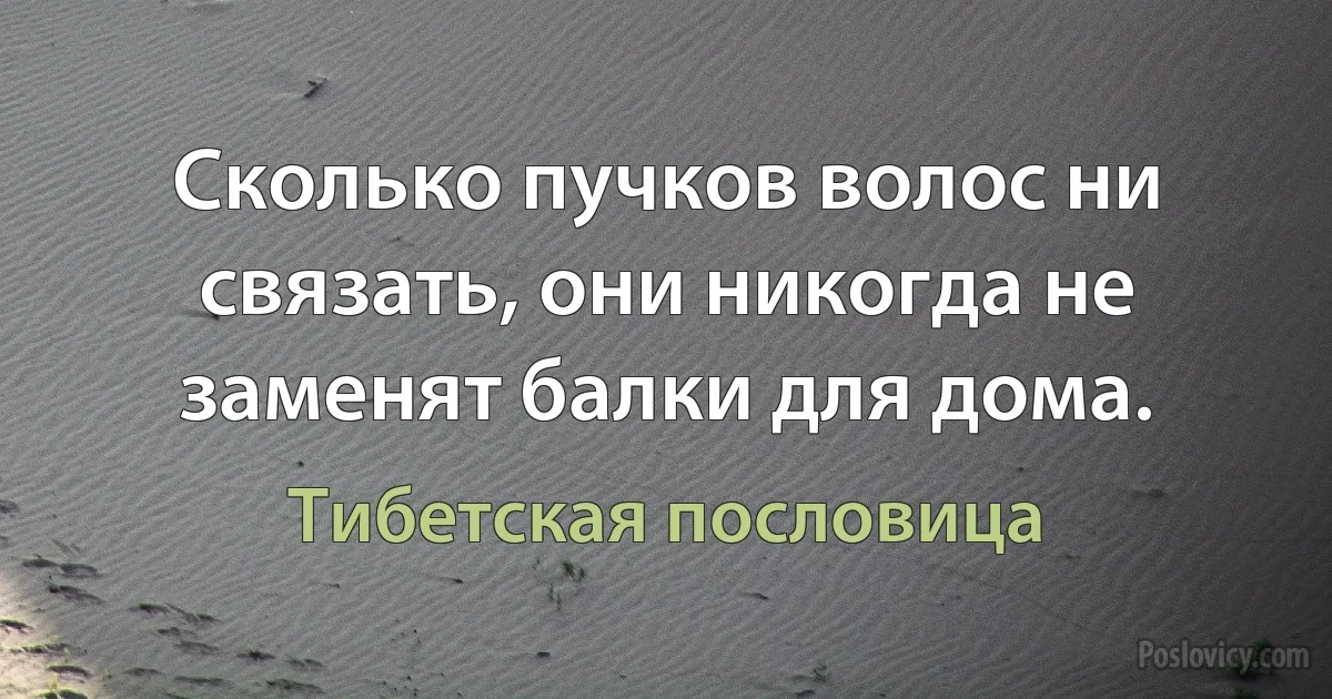 Сколько пучков волос ни связать, они никогда не заменят балки для дома. (Тибетская пословица)