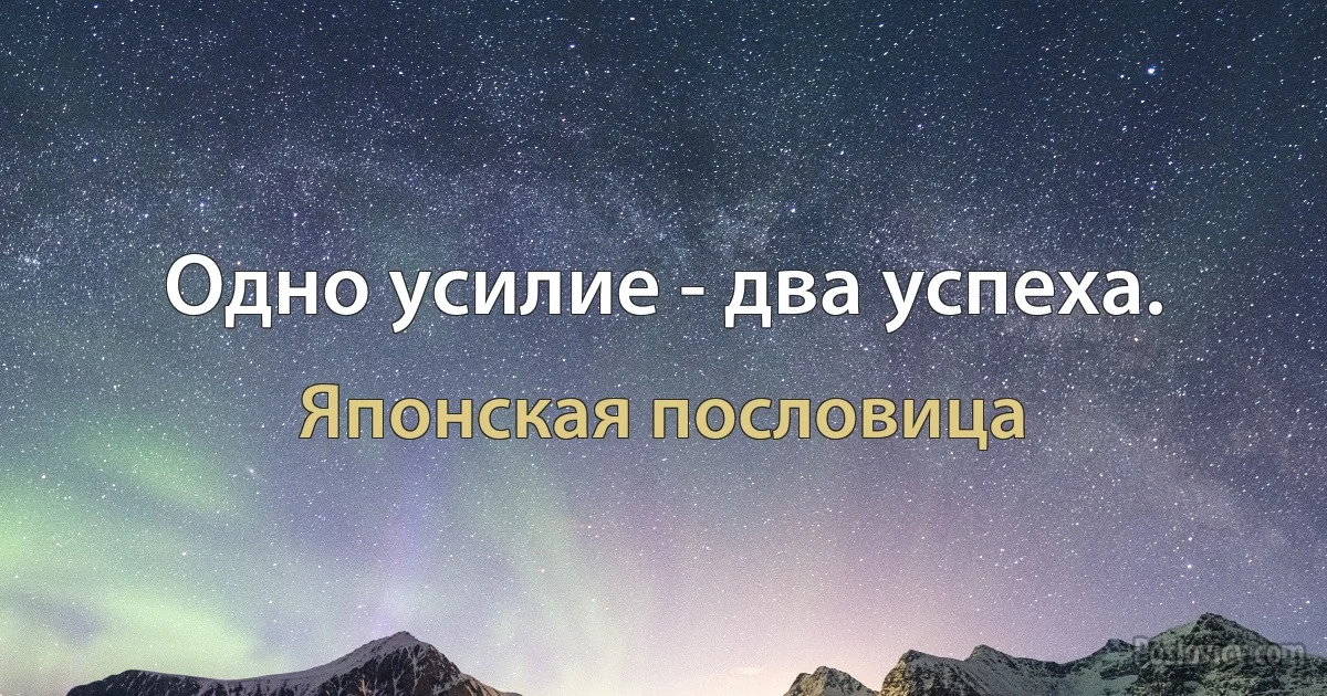 Одно усилие - два успеха. (Японская пословица)