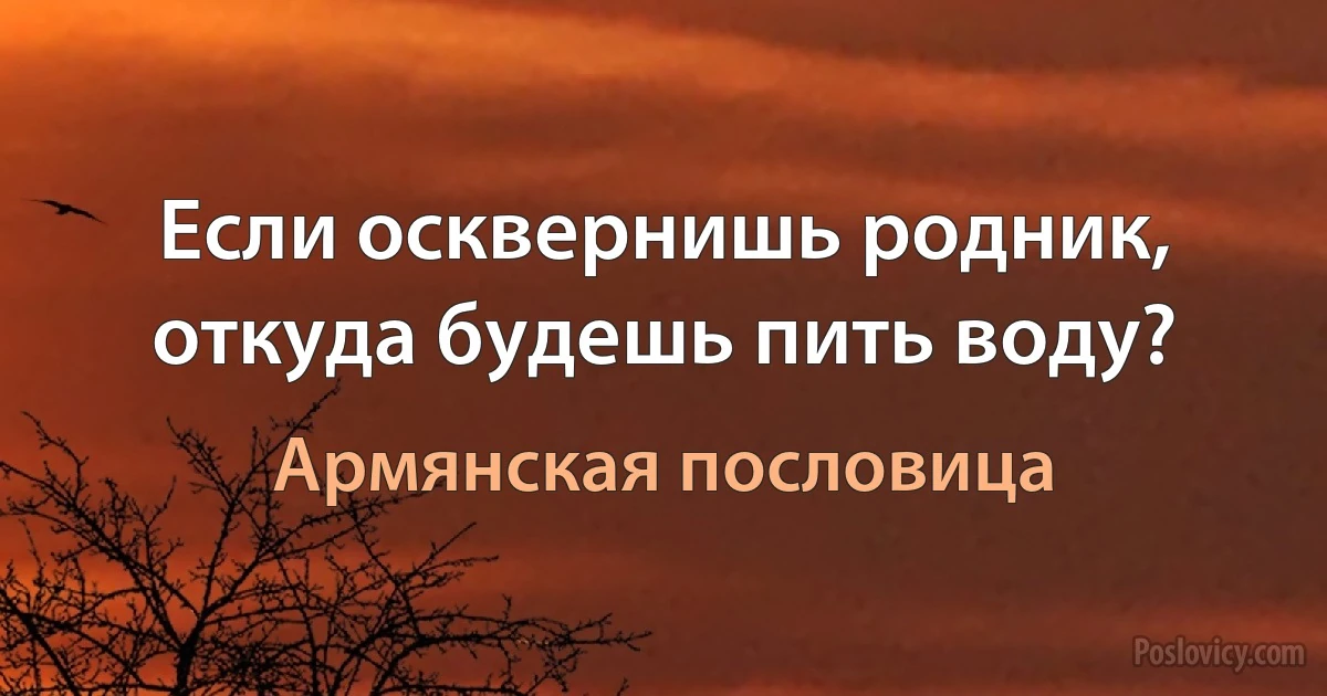 Если осквернишь родник, откуда будешь пить воду? (Армянская пословица)