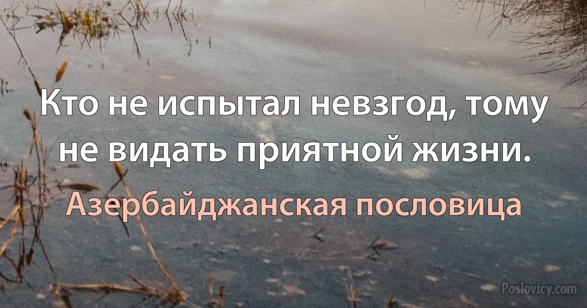 Кто не испытал невзгод, тому не видать приятной жизни. (Азербайджанская пословица)