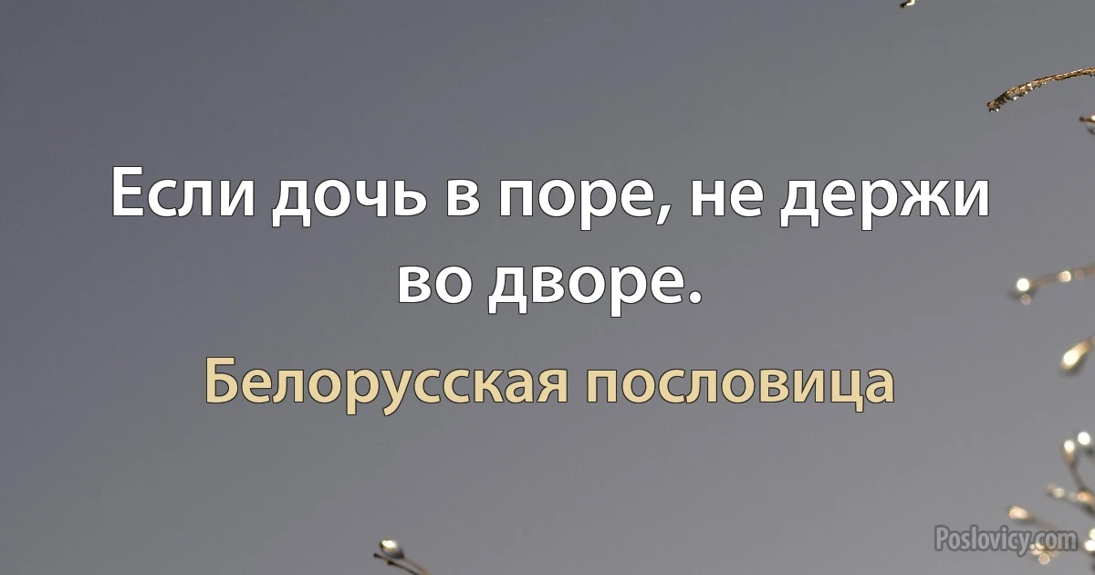 Если дочь в поре, не держи во дворе. (Белорусская пословица)