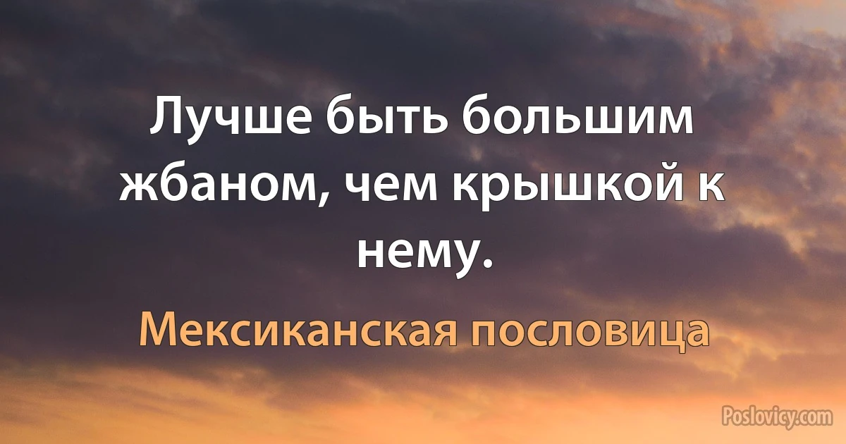 Лучше быть большим жбаном, чем крышкой к нему. (Мексиканская пословица)