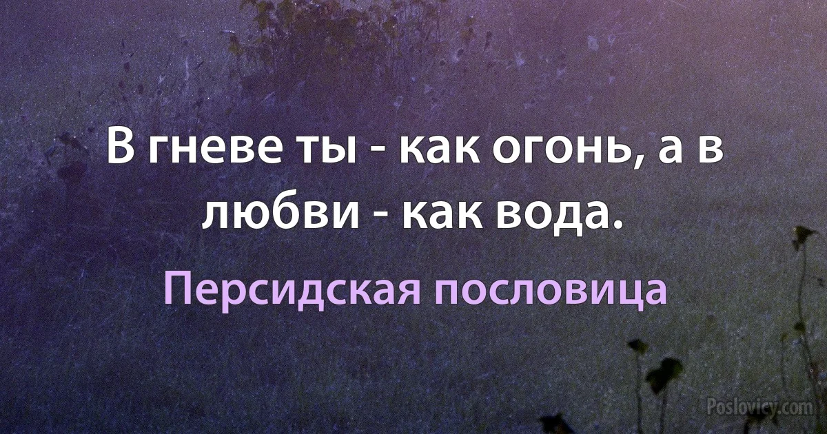 В гневе ты - как огонь, а в любви - как вода. (Персидская пословица)