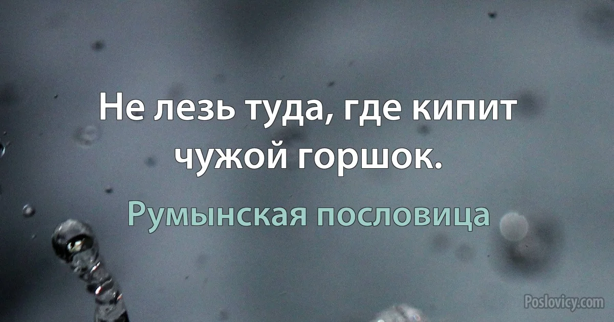 Не лезь туда, где кипит чужой горшок. (Румынская пословица)