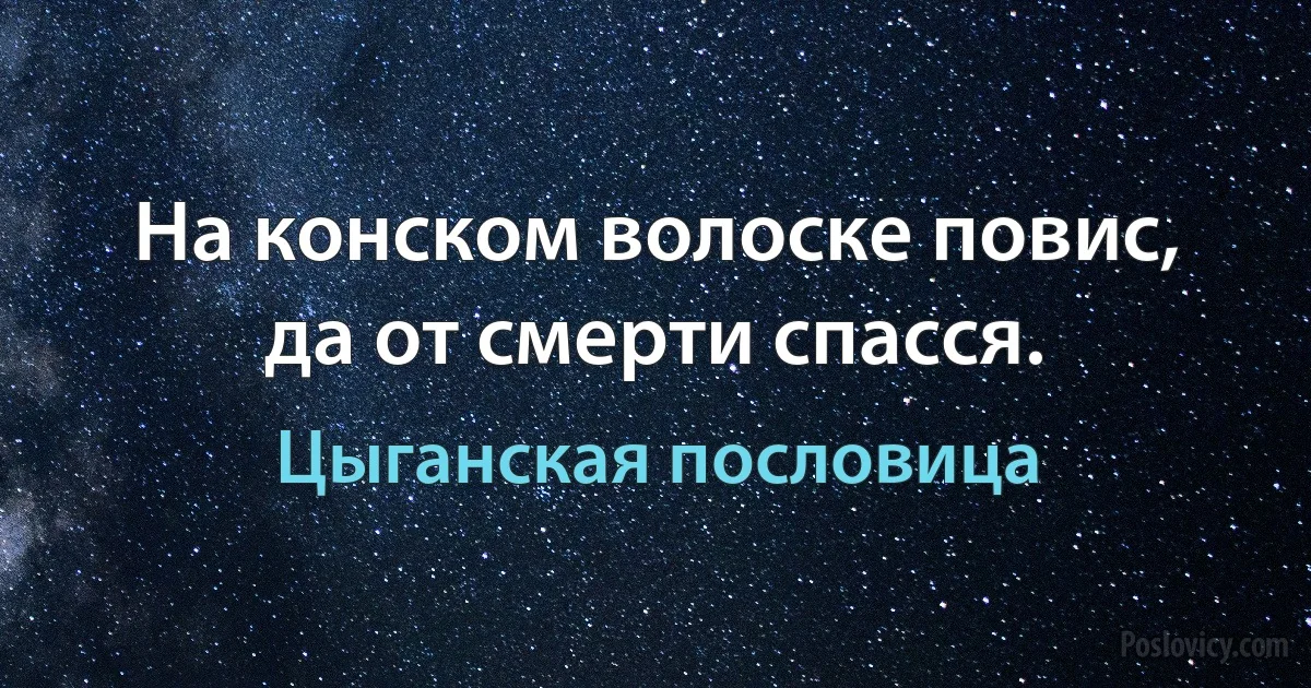 На конском волоске повис, да от смерти спасся. (Цыганская пословица)