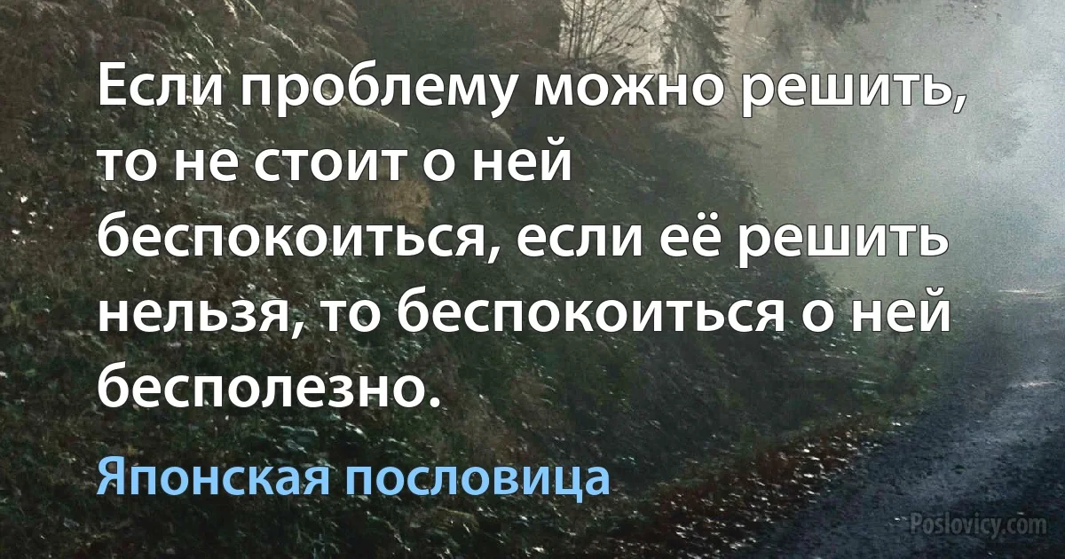 Если проблему можно решить, то не стоит о ней беспокоиться, если её решить нельзя, то беспокоиться о ней бесполезно. (Японская пословица)