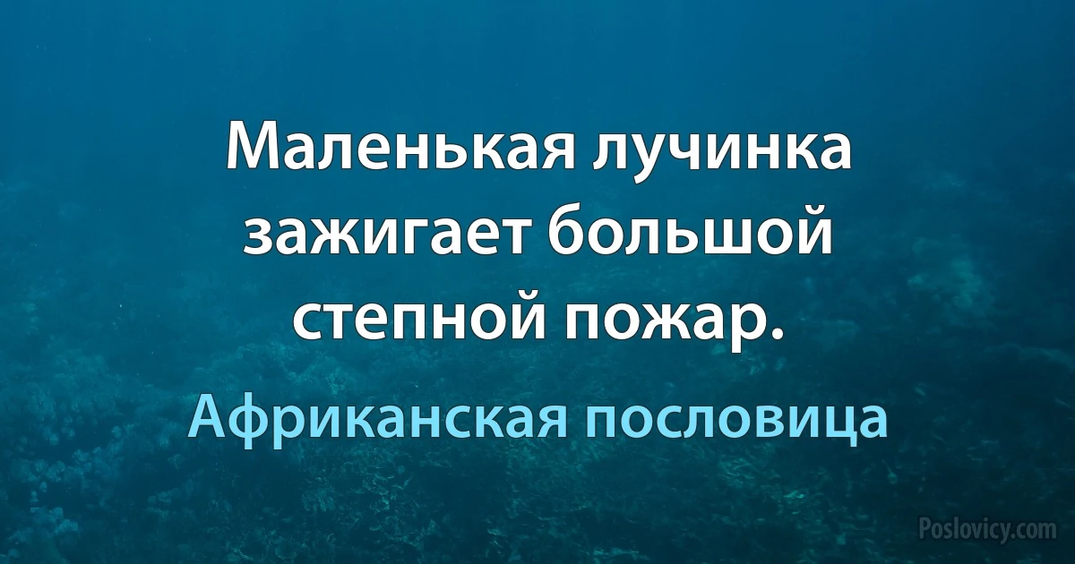 Маленькая лучинка зажигает большой степной пожар. (Африканская пословица)