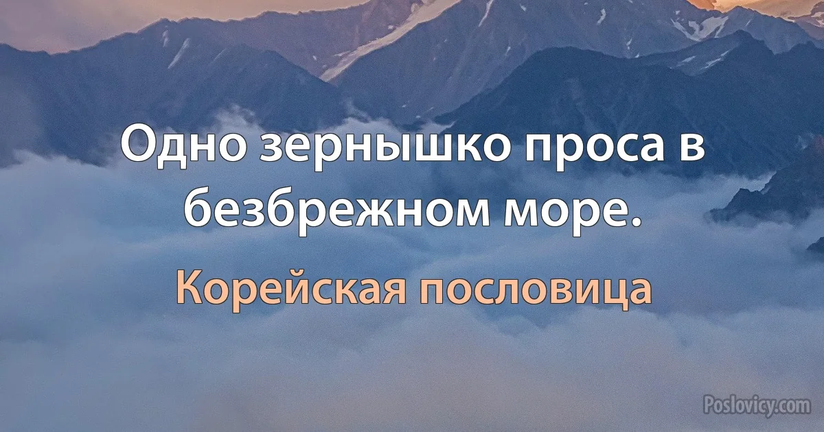 Одно зернышко проса в безбрежном море. (Корейская пословица)