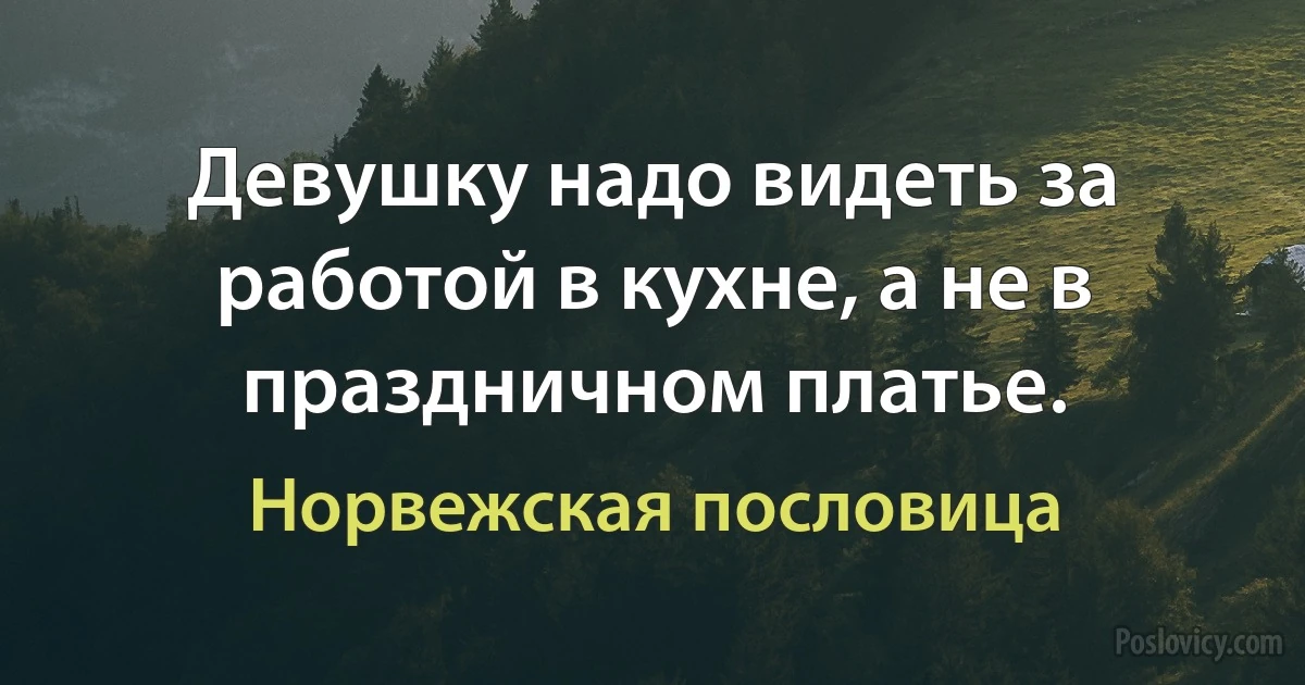 Девушку надо видеть за работой в кухне, а не в праздничном платье. (Норвежская пословица)