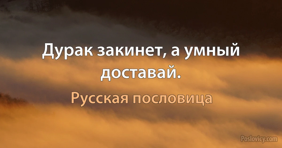 Дурак закинет, а умный доставай. (Русская пословица)