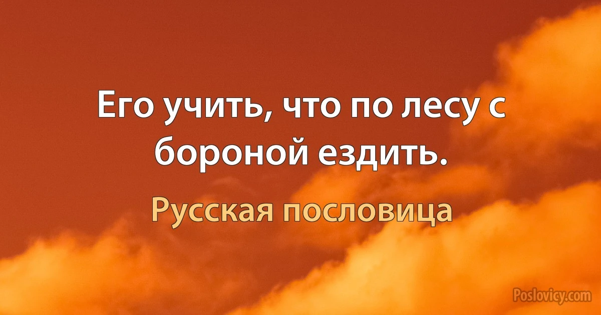 Его учить, что по лесу с бороной ездить. (Русская пословица)